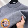 Suéter Masculino de Gola Alta Semi-Alta de Alta Qualidade com Forro de Fleece, Engrossado para o Outono, Cor Sólida, Adequado como Camada Interna para o Inverno, Suéter de Lã Tricotado para Homens