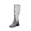 Botas de corrente de bloco de cores com bico quadrado e salto grosso europeias e americanas plus size para mulheres 1008