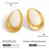 Pendientes Yuhui de Acero de Titanio Transfronterizos con un Ambiente Vintage, Pendientes de Acero Inoxidable Chapados en Oro Real con Incrustaciones de Resina Estilo Maillard en Forma de Lágrima