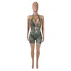 D9793 Ropa de Mujer de Venta Caliente Europea y Americana en Amazon Mono Sexy con Estampado de Leopardo Estampado de Posicionamiento Escote Halter con Aberturas