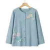 Camisa de manga larga 100% algodón para mujeres de mediana edad y mayores, talla grande, corte holgado, primavera y otoño, cuello camisero, estilo cárdigan, camisa estampada casual y versátil para madres