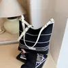 Bolso de Hombro de Lona Rayada Transfronterizo 2026 Nuevo para Mujer, Gran Capacidad, Bolso Tote Cruzado Versátil Casual para el Hombro