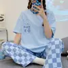 Pijama de Verano 2025 para Mujer de Manga Corta con Pantalón Delgado Traje de Dos Piezas Dibujos Animados Lindo Holgado Casual para Primavera y Otoño Ropa para el Hogar