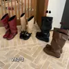 Botas vaqueras de mujer 2026, nuevas, retro, de caña alta, con lazo western, de pantorrilla ancha, plisadas, apiladas