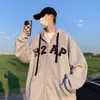 Sudadera estilo retro americano, cárdigan con capucha para hombre primavera/otoño, atuendos a juego para parejas, tallas grandes, corte holgado, ropa exterior de calle para hombre