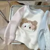 Moletom forrado com fleece para meninas com bordado de desenho animado, novo estilo 2026, top de bebê em fleece com mangas raglan, top de outono e inverno, novas roupas de inverno