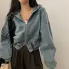 Enviado. Jaqueta jeans com capuz de zíper duplo curta e folgada para mulheres, novo top casual versátil de outono 2026
