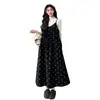 Mujeres Embarazadas Otoño Invierno Holgado Nuevo Estilo Coreano Dulce Floral Lana Flor Chaleco Vestido Capa Base Suéter de Punto Dulce Conjunto