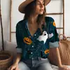 Camisa Street Gothic 2023 Nueva Moda para Mujer Halloween Creativa Impresión Digital 3D Camisa de Botones de Manga Larga
