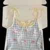 Conjunto de Pijama de Tirantes KT Azul Verano Nuevo con Almohadillas en el Pecho Se Puede Usar Afuera Holgado Dulce Femenino Ropa de Casa Delgado
