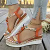 Sandalias de Cuña Boca de Pez para Mujer 2026 Estilo Étnico para Dama Sandalias de Suela Gruesa Transfronterizas Talla Grande Verano con Cuentas Cuña Negra
