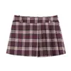 Conjunto Exclusivo de Fornecimento Transfronteiriço de Jaqueta Bomber Xadrez Efeito Couro Feminina + Calça-Saia Xadrez de Pregas Largas