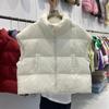 Chaleco de plumón estilo coreano nuevo de invierno 2023 para mujer, multicolor, holgado, muy fácil de combinar, corto, cuello alto, plumón de pato blanco, chaqueta de moda, moderno