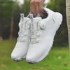 Zapatos de Golf para Hombres y Mujeres Pareja Impermeables Perilla Automática Cordón Retráctil Tacos de Fijación Antideslizantes Tenis para Exteriores para Adultos