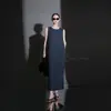Vestido Chaleco de Tencel Holgado Estilo Coreano para Mujer, Nuevo Estilo de Verano, Sencillo y Elegante, Vestido Largo sin Mangas de Lino Holgado para Mujer