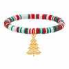 Popular Serie Navideña de Arcilla Polimérica Europea y Americana Pulsera Colgante de Acero Inoxidable de Papá Noel Muñeco de Nieve Joyería de Comercio Exterior al por Mayor