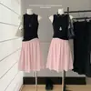 Saia Plissada Bufante de Linho Tencel para Mulheres, Verão Rosa de Cintura Alta Emagrecedora Solta Versátil Saia Evasê