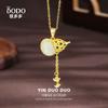 Collar de Plata Esterlina S925 Ciudad Prohibida Nuevo Chino Calabaza Jade Hetian Borla para Mujer Estilo Marea Nacional Cadena Clavícula Plata Folu con Incrustaciones de Jade