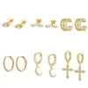 Set de Aretes de Lujo Populares Transfronterizos Europeos y Americanos, Cobre Chapado en Oro Real Incrustado con Circonita, Aretes de Lujo Ligero y de Gama Alta