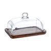 Mantequillera rectangular de madera de venta caliente transfronteriza con tapa de vidrio, plato para queso y mantequilla, plato para postre, pastel, postre