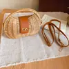 Bolso de Mano Nuevo de Paja y Cuero Japonés Bolso Gordito Diseño de Nicho a la Moda Bolso de Mano Accesorio Simple Versátil