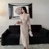 Transfronterizo 2026 Nuevo Estilo Chino Impresionante Vestido Bodycon Otoño-Invierno con Cuello Alto, Vestido Largo de Punto Bordado Cola de Pez para Mujer