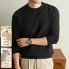 Suéter de tricô grosso com mangas compridas para homens, 350g, roupa íntima casual, 10A 30% lã, camiseta básica de gola redonda, vestuário masculino de outono e inverno