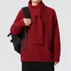 Suéter de Punto con Bufanda Desmontable para Hombre, Estilo Perezoso Holgado Botonado de Alta Gama, Tendencia de Otoño e Invierno, Venta al por Mayor de Comercio Exterior