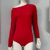 Body de Punto Cruzado para Primavera y Otoño, Cuello Redondo, Hombro Inclinado, Holgado, Color Sólido, Manga Larga, para Mujer, sin Cierre en la Entrepierna
