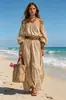 Vestido de Resort Europeu Transfronteiriço de Um Ombro Feminino Manga Bufante Praia Maxi Vestido Férias na Costa Roupas Longas Soltas Femininas