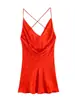 Ropa de Mujer 2026 Verano Nuevo Estilo Europeo y Americano Cuello Drapé Lunares Tirantes Textura de Satén de Seda Mini Vestido Sexy para Mujer