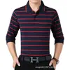 Camiseta de manga larga para hombre de primavera y otoño, holgada, con solapa, a rayas, para usar debajo, bolsillo real, talla grande, top casual para hombre