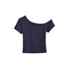 Design Estilo Desejo Puro Senso de Design Ombro Assimétrico Personalizado Camiseta Manga Curta para Garotas Quentes Feminino Nicho Stretch Slim Fit Top Curto Cropped