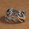 Joyería de Plata Esterlina 925 al por Mayor del Fabricante Anillo Abierto de Dragón Calado Personalizado para Hombre Plata Tailandesa Retro Anillo de Moda