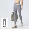 Saia Shorts de Yoga Falsa Duas Peças Color Block com Bolso Embutido Cintura Alta Controle de Barriga Roupa Esportiva Levanta Bumbum Emagrecimento Secagem Rápida Calça Fitness para Mulheres