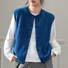 Nuevo Estilo de Principios de Otoño 100% Lana Simple Versátil Chaleco de Cuello Redondo para Mujer Color Sólido Tejido de Punto Holgado Chaleco Cardigan para Superponer