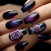 Parche de Manicura Cuadrada Europea de Longitud Media Manicura Estilo Año Nuevo Manicura Moda Primavera y Verano Flores Moradas Difuminadas