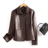 Chaqueta de Cuero Negra de Longitud Media para Mujer con Cuello Alto y Cinturón de Corbata, Nuevo Estilo Otoño e Invierno, Elegante Abrigo de Cuero