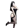 Lingerie Sexy Fantasia de Freira Role Play de Abstinência Uniforme Vazado Lingerie Tentação Diversão Não Precisa Tirar 8559
