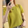 Suéter de Punto de Manga Corta para Mujer Delgado Calado Ropa Exterior Cuello Redondo Camiseta Holgada 2022 Verano Nuevo Camisa Básica de Algodón para Mujer