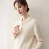 Cardigan de Cashmere Espesso Verde Trigo com Gola Trigo Novo Outono/Inverno 2026 Mangas Largas Quente Zíper Tricô de Lã Roupa Externa Feminina