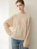 Suéter de cachemira 100% pura para mujer para otoño e invierno, jersey de cuello redondo, tejido de ochos, holgado, estilo casual, top base de color liso