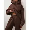 2026 Moda Casual Cruzada Primavera y Otoño Sudadera con Capucha Conjunto de Dos Piezas Manga Larga Color Sólido Forro Polar Jogger Traje Casual