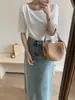 Toma real: Top casual simple y versátil de estilo coreano, color liso, hombros descubiertos, corte ajustado, holgado para mujer, para usar como prenda exterior 19586