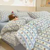 Conjunto Floral de Quatro Peças em Cor de Café Retro Suave Classe A Todo Algodão Gaze Dupla Algodão Puro Estampado Roupa de Cama Pastoral para Quarto