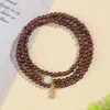 Mini Pulseira de Sândalo Sangue Natural para Mulheres, Acessório com Pingente Fu de Hetian Estilo Vintage, Pulseira Empilhada de Três Camadas para Casais Atacado