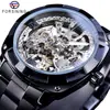 Forsining estilo europeo y americano moda para hombre reloj casual de banda de acero hueco impermeable reloj mecánico automático al por mayor