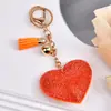 Nuevo Estilo Chanel Corazón de Melocotón Pedrería Cuero Llavero Borla Colgante Llavero Corea del Sur Franela Diamante Llavero