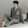 Pijama 100% Algodón para Hombre, Estilo Cárdigan de Manga Larga Otoño/Invierno, Tallas Grandes, Casual, Se Puede Usar Afuera, Ropa de Casa 100% Algodón para Hombre