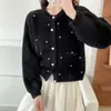 Outono e Inverno Coreano Novo Estilo Bordado Pesado Suave e Doce Pequena Fragrância Imitação de Visão Tricô Cardigã Top Suéter de Gola Redonda